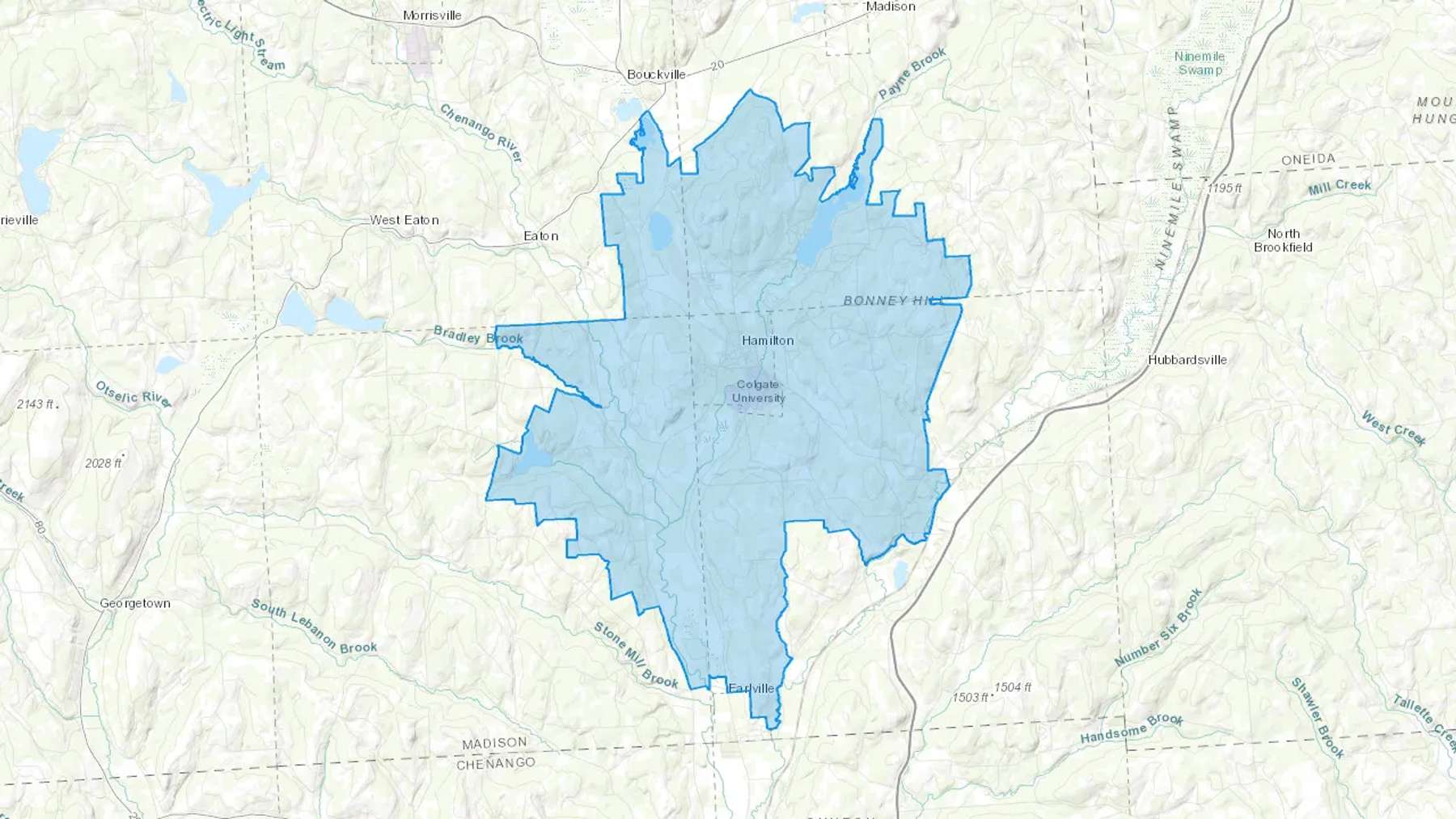 Hamilton, NY Cash heating Oil delivery map Map of the COD Fuel Oil delivery service area for Hamilton, NY