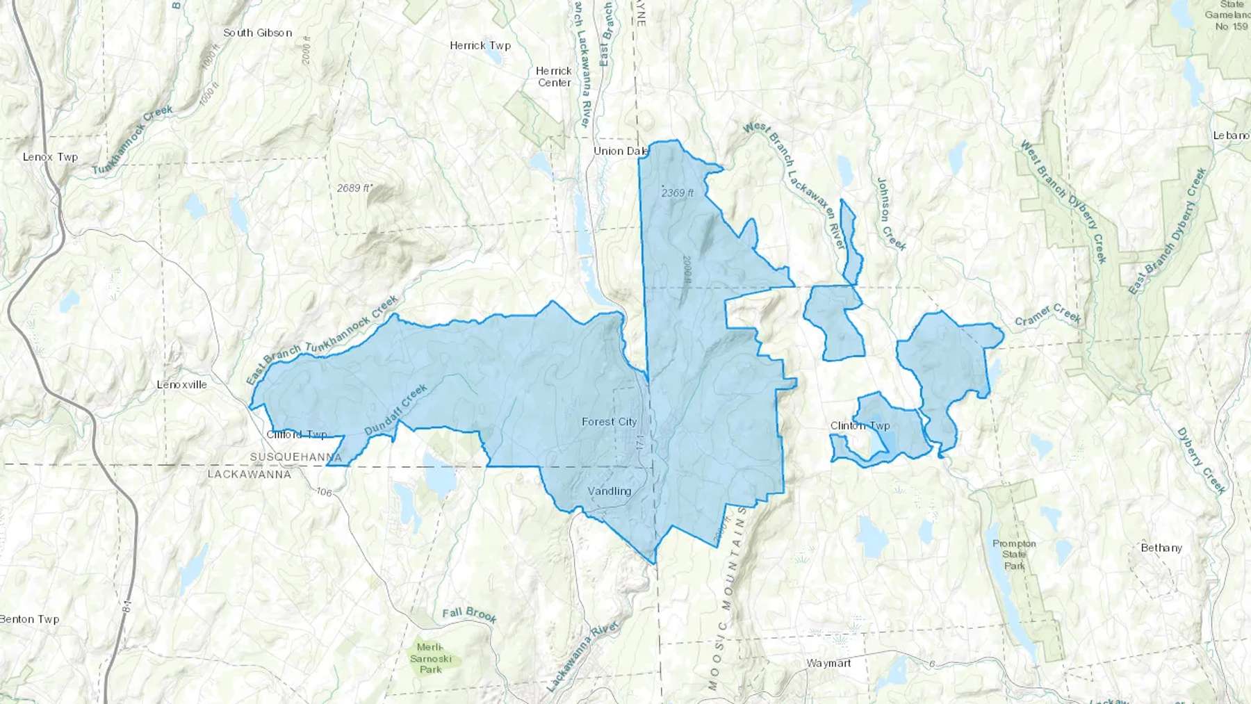 Forest City, PA Cash heating Oil delivery map Map of the COD Fuel Oil delivery service area for Forest City, PA