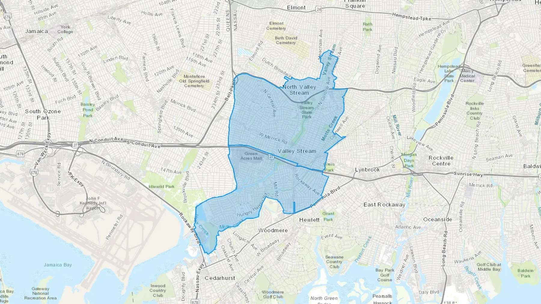 Valley Stream, NY Cash heating Oil delivery map Map of the COD Fuel Oil delivery service area for Valley Stream, NY
