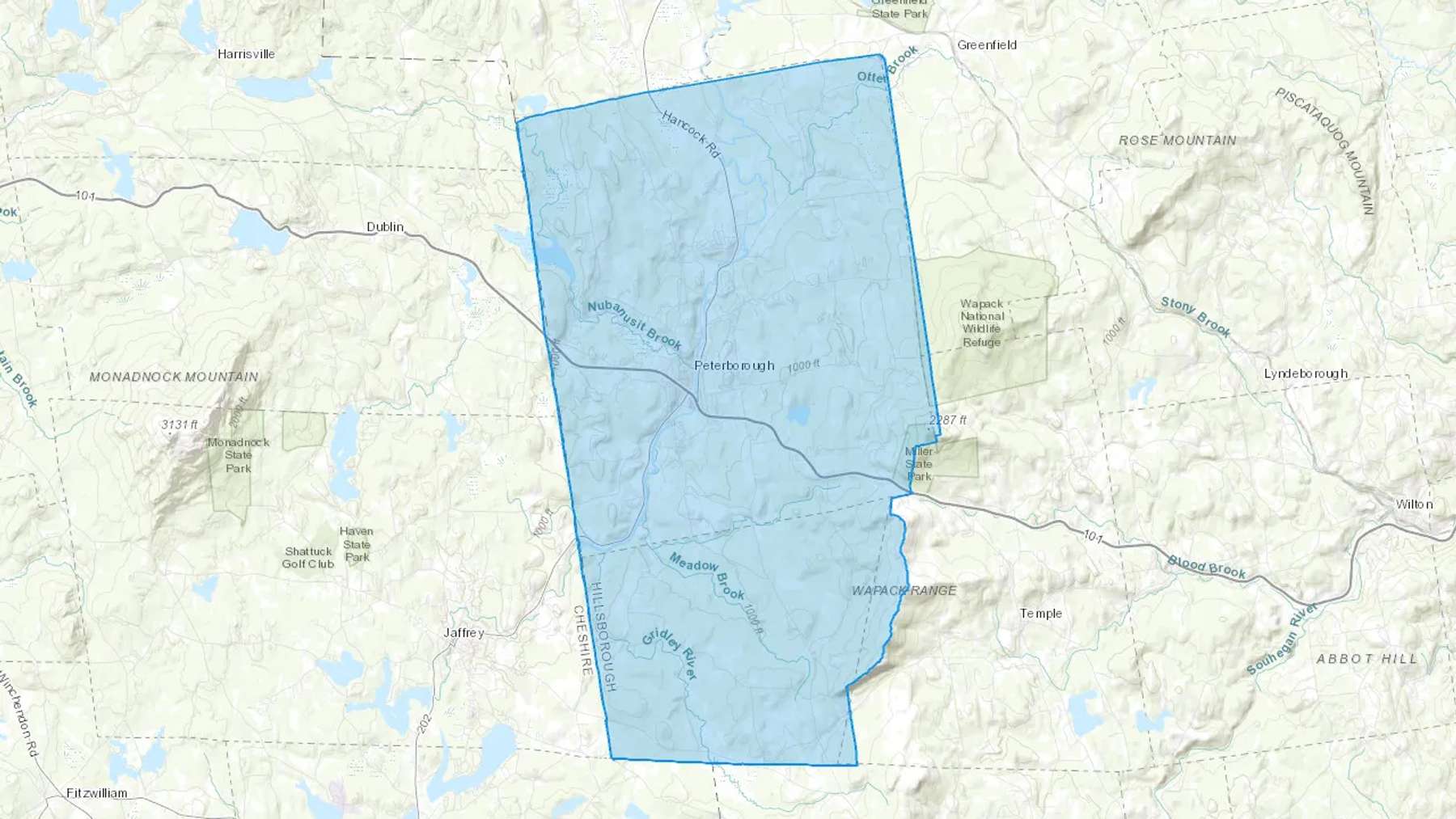 Peterborough, NH Cash heating Oil delivery map Map of the COD Fuel Oil delivery service area for Peterborough, NH