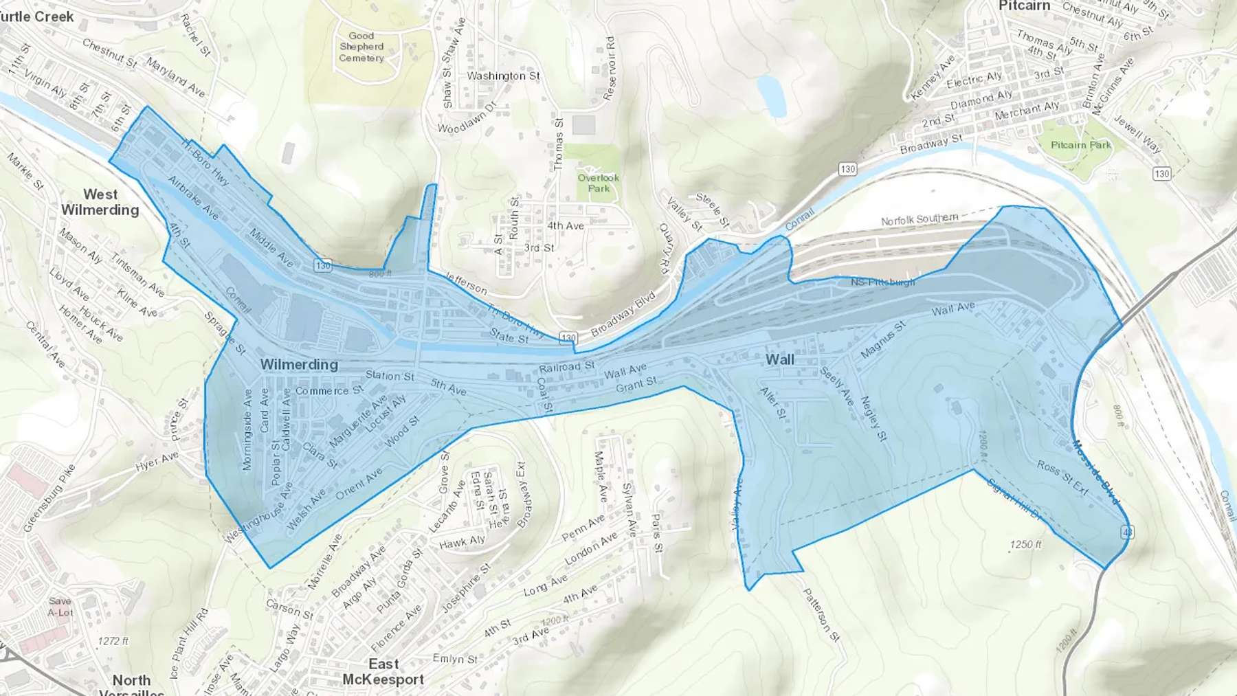 Wilmerding, PA Cash heating Oil delivery map Map of the COD Fuel Oil delivery service area for Wilmerding, PA