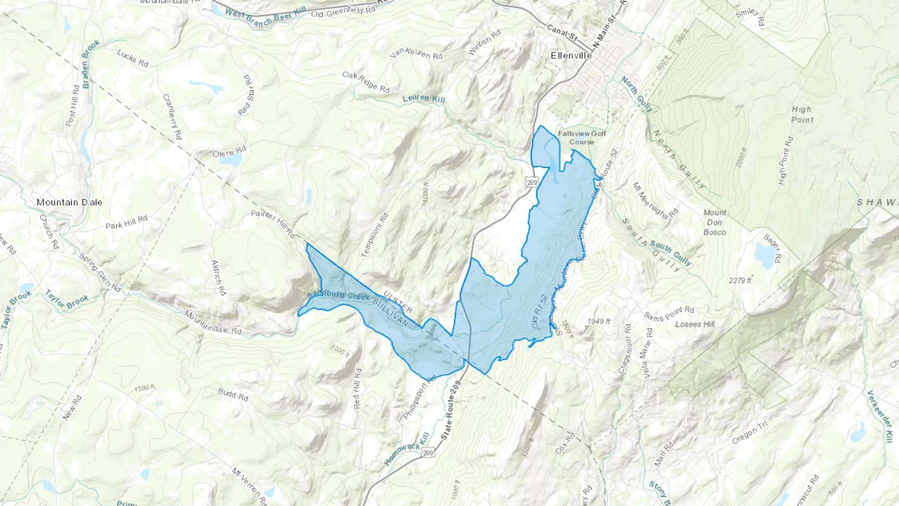 Spring Glen, NY Cash heating Oil delivery map Map of the COD Fuel Oil delivery service area for Spring Glen, NY