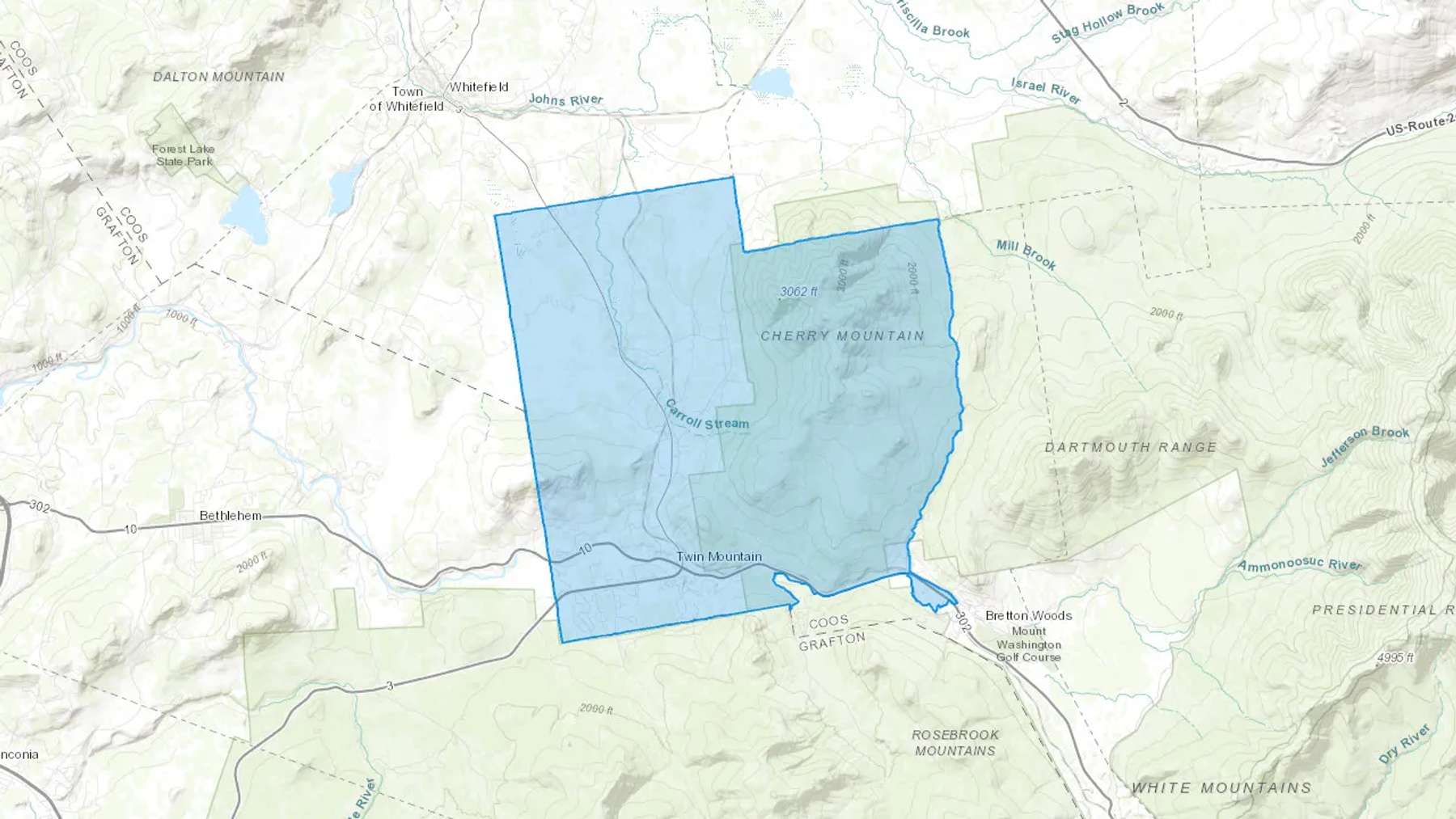 Twin Mountain, NH Cash heating Oil delivery map Map of the COD Fuel Oil delivery service area for Twin Mountain, NH