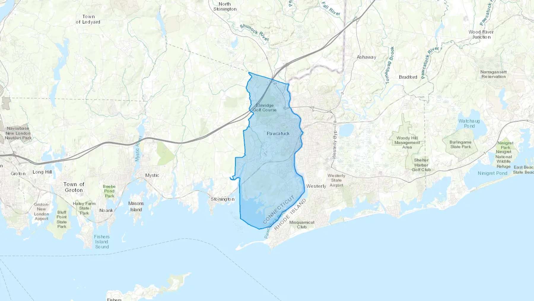 Pawcatuck, CT Cash heating Oil delivery map Map of the COD Fuel Oil delivery service area for Pawcatuck, CT
