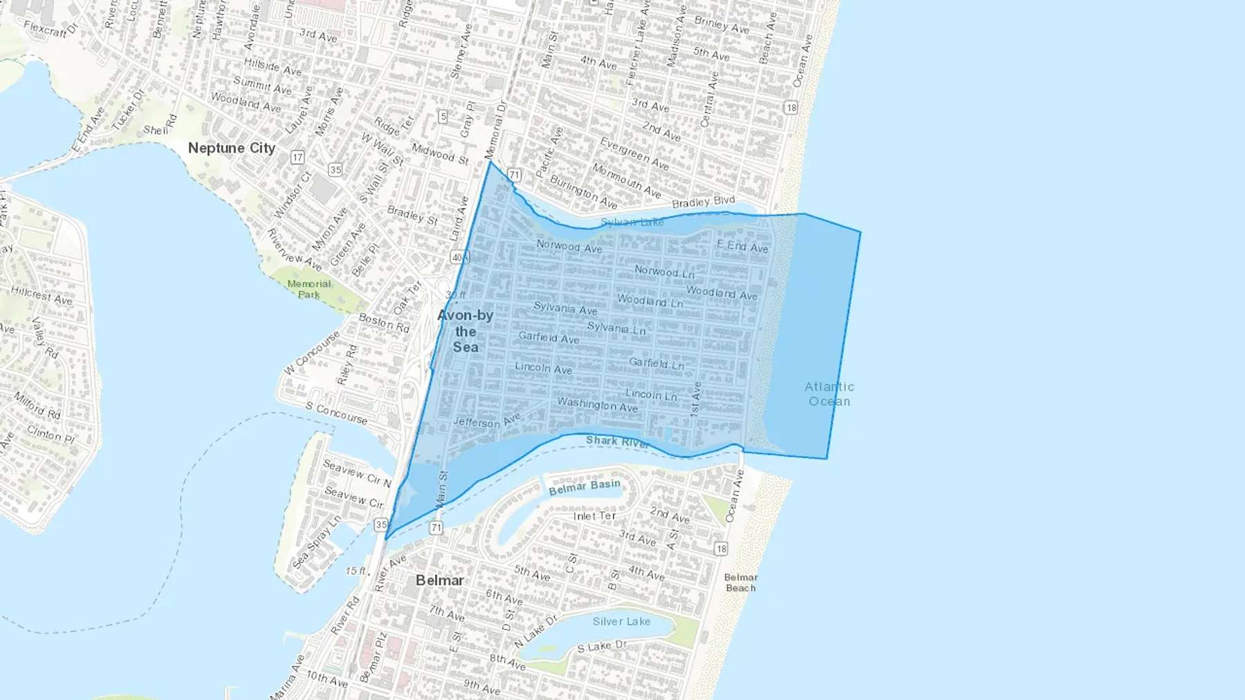 Avon By The Sea, NJ Cash heating Oil delivery map Map of the COD Fuel Oil delivery service area for Avon By The Sea, NJ