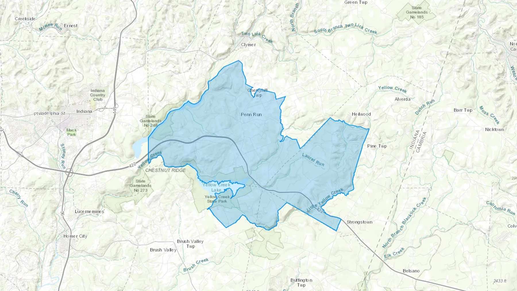 Penn Run, PA Cash heating Oil delivery map Map of the COD Fuel Oil delivery service area for Penn Run, PA