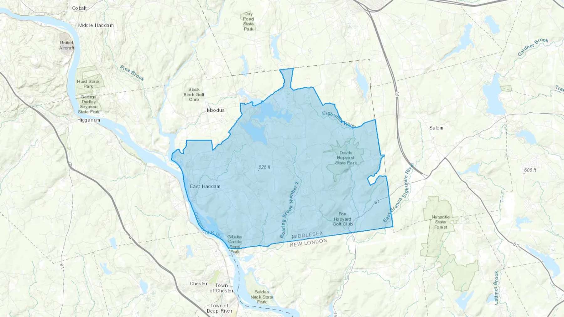 East Haddam, CT Cash heating Oil delivery map Map of the COD Fuel Oil delivery service area for East Haddam, CT