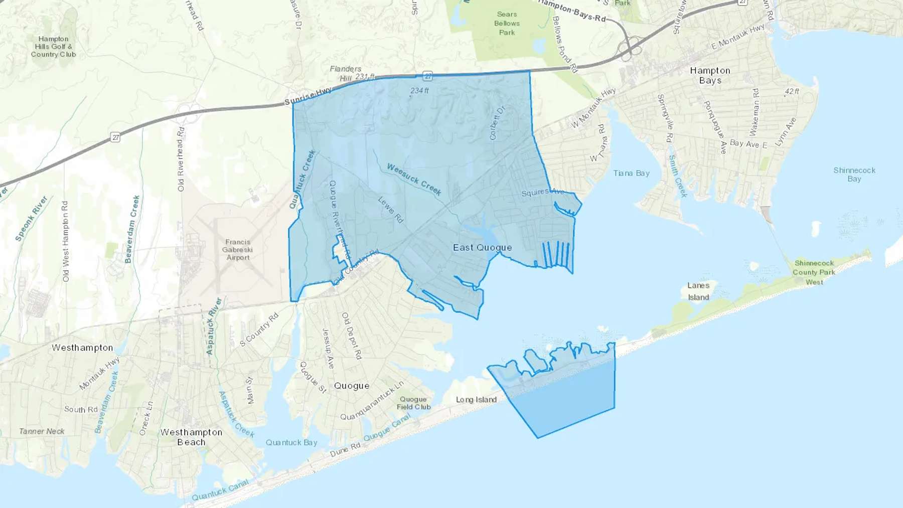 East Quogue, NY Cash heating Oil delivery map Map of the COD Fuel Oil delivery service area for East Quogue, NY