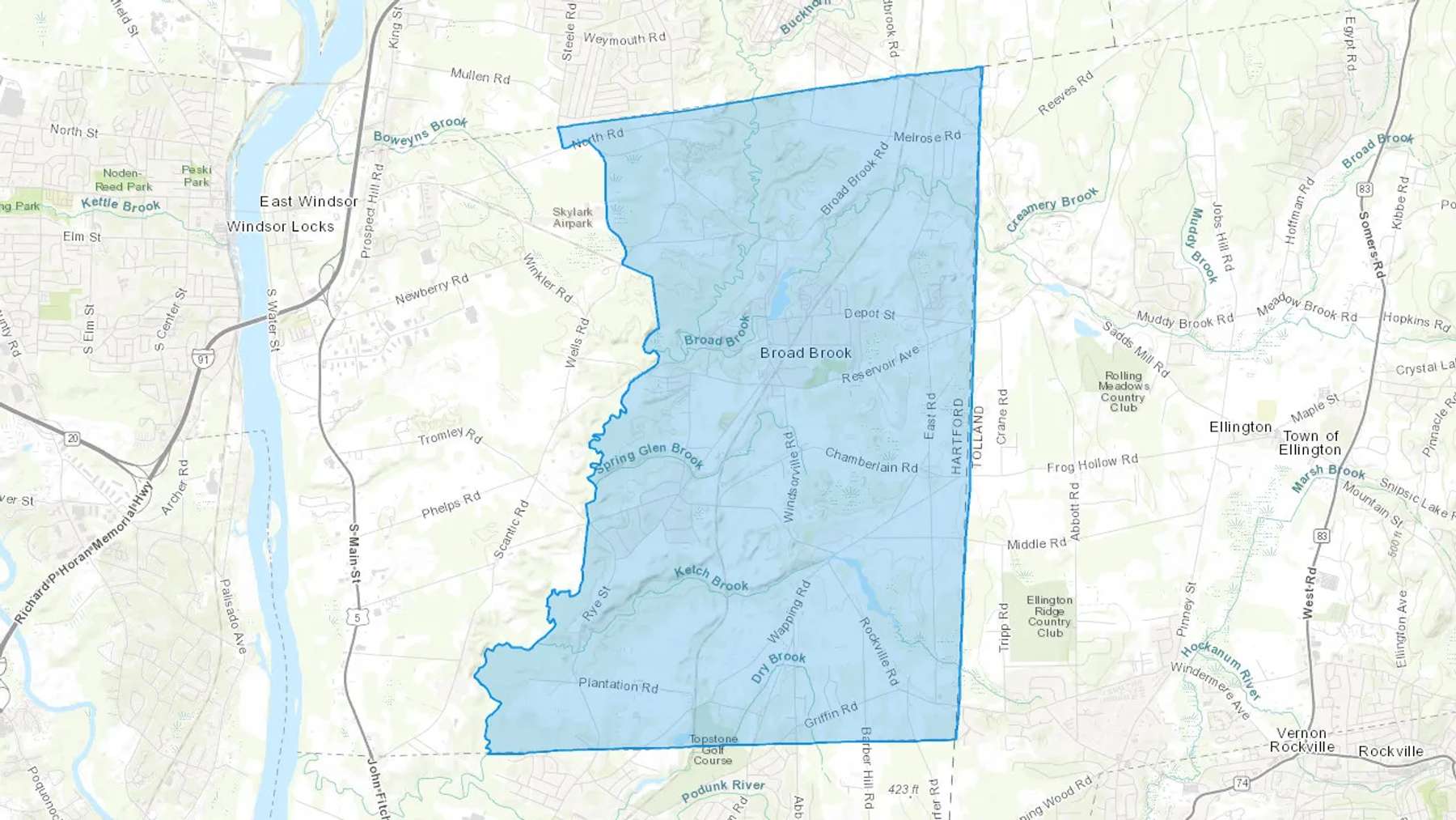 Broad Brook, CT Cash heating Oil delivery map Map of the COD Fuel Oil delivery service area for Broad Brook, CT
