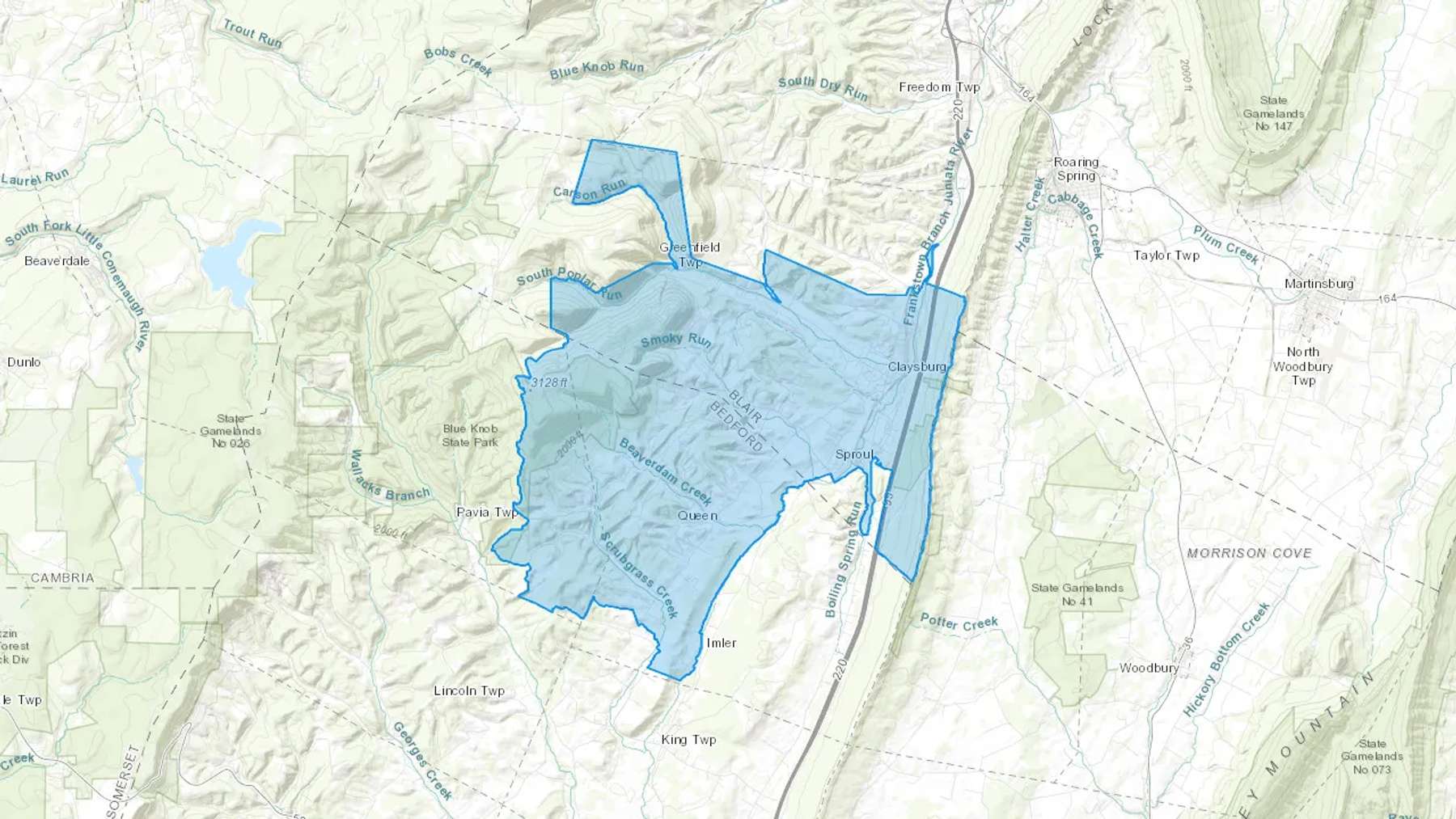 Imler, PA Cash heating Oil delivery map Map of the COD Fuel Oil delivery service area for Imler, PA