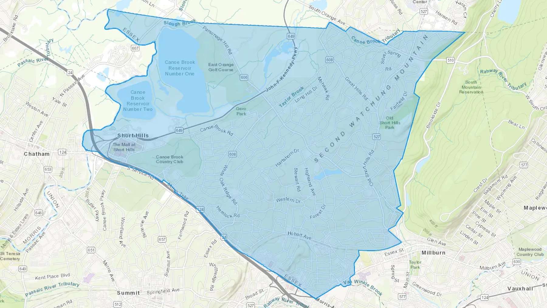 Short Hills, NJ Cash heating Oil delivery map Map of the COD Fuel Oil delivery service area for Short Hills, NJ