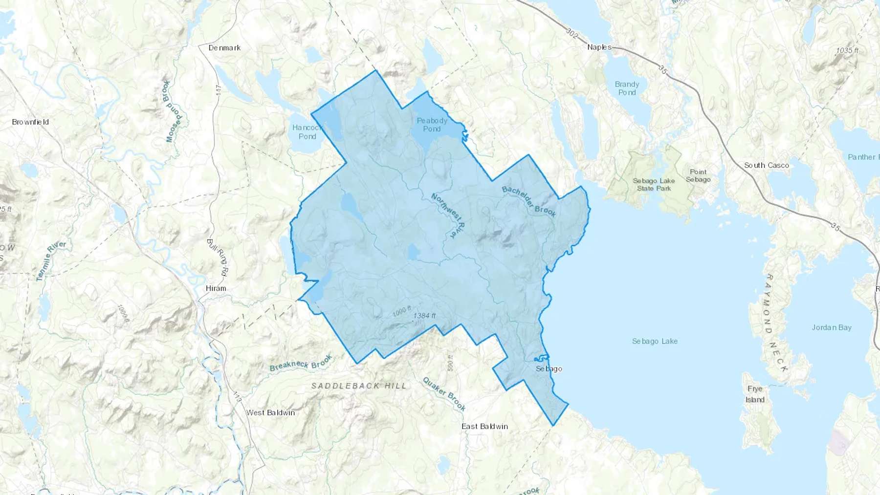 Sebago, ME Cash heating Oil delivery map Map of the COD Fuel Oil delivery service area for Sebago, ME