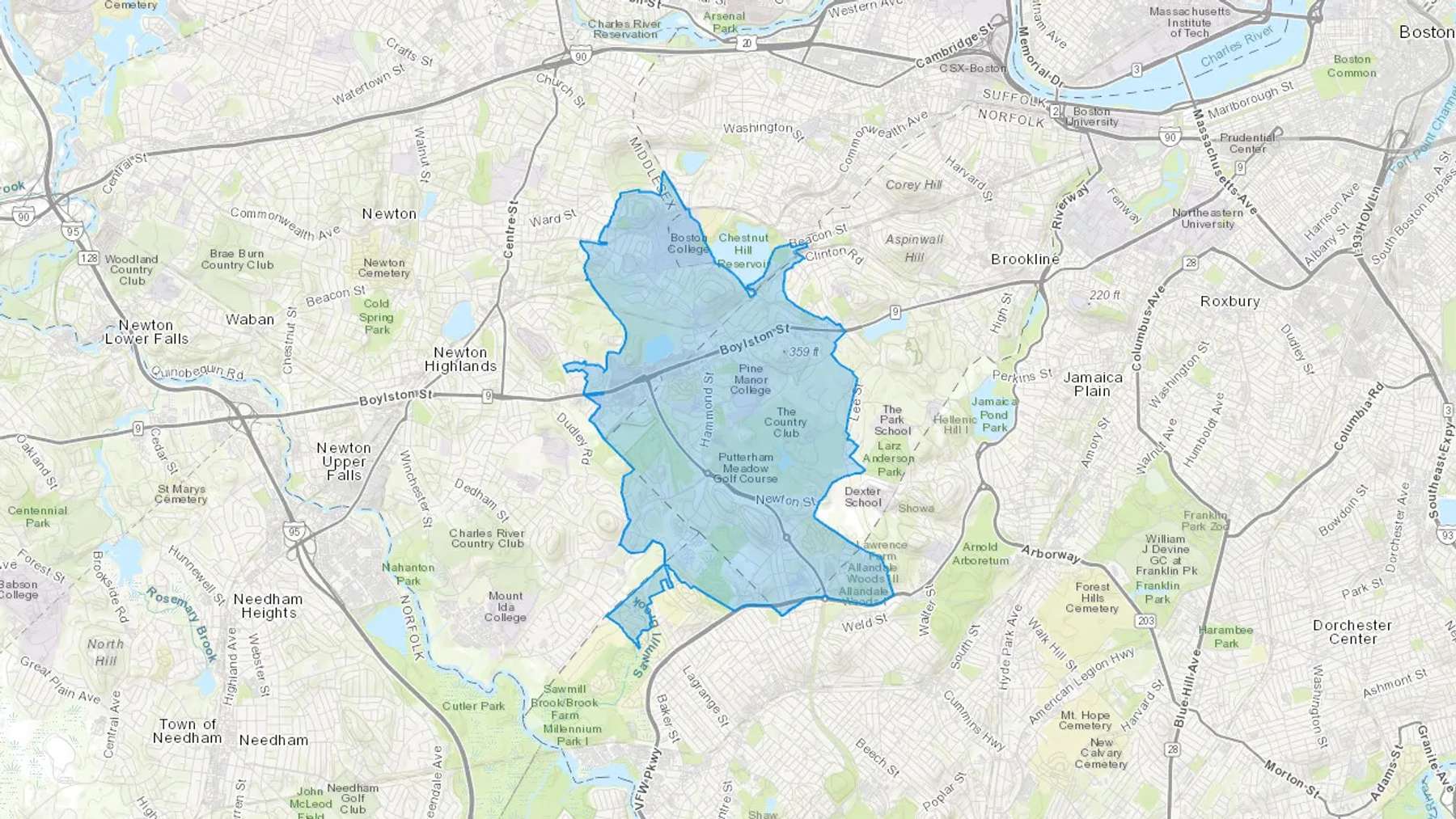 Chestnut Hill, MA Cash heating Oil delivery map Map of the COD Fuel Oil delivery service area for Chestnut Hill, MA