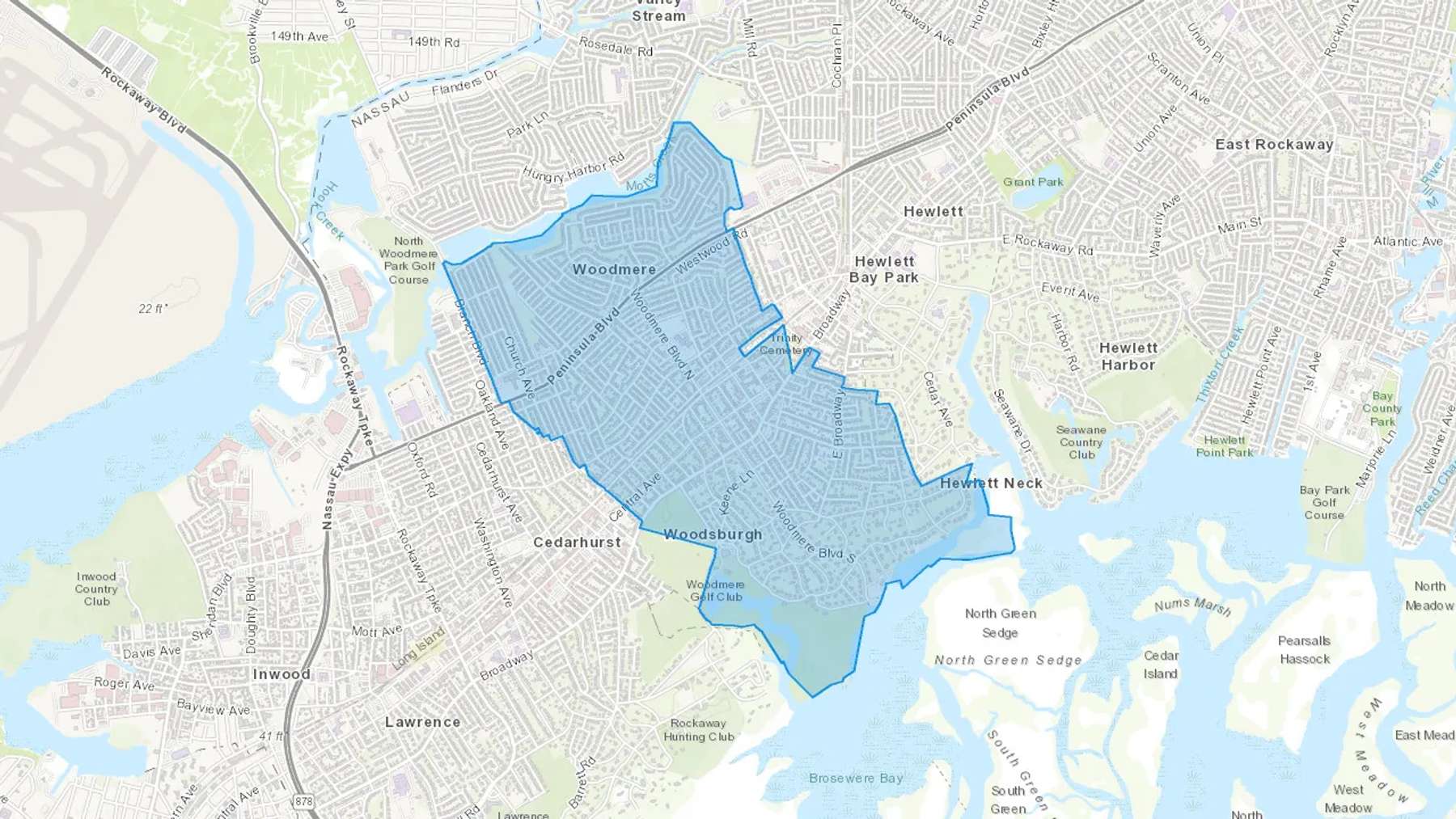 Woodmere, NY Cash heating Oil delivery map Map of the COD Fuel Oil delivery service area for Woodmere, NY