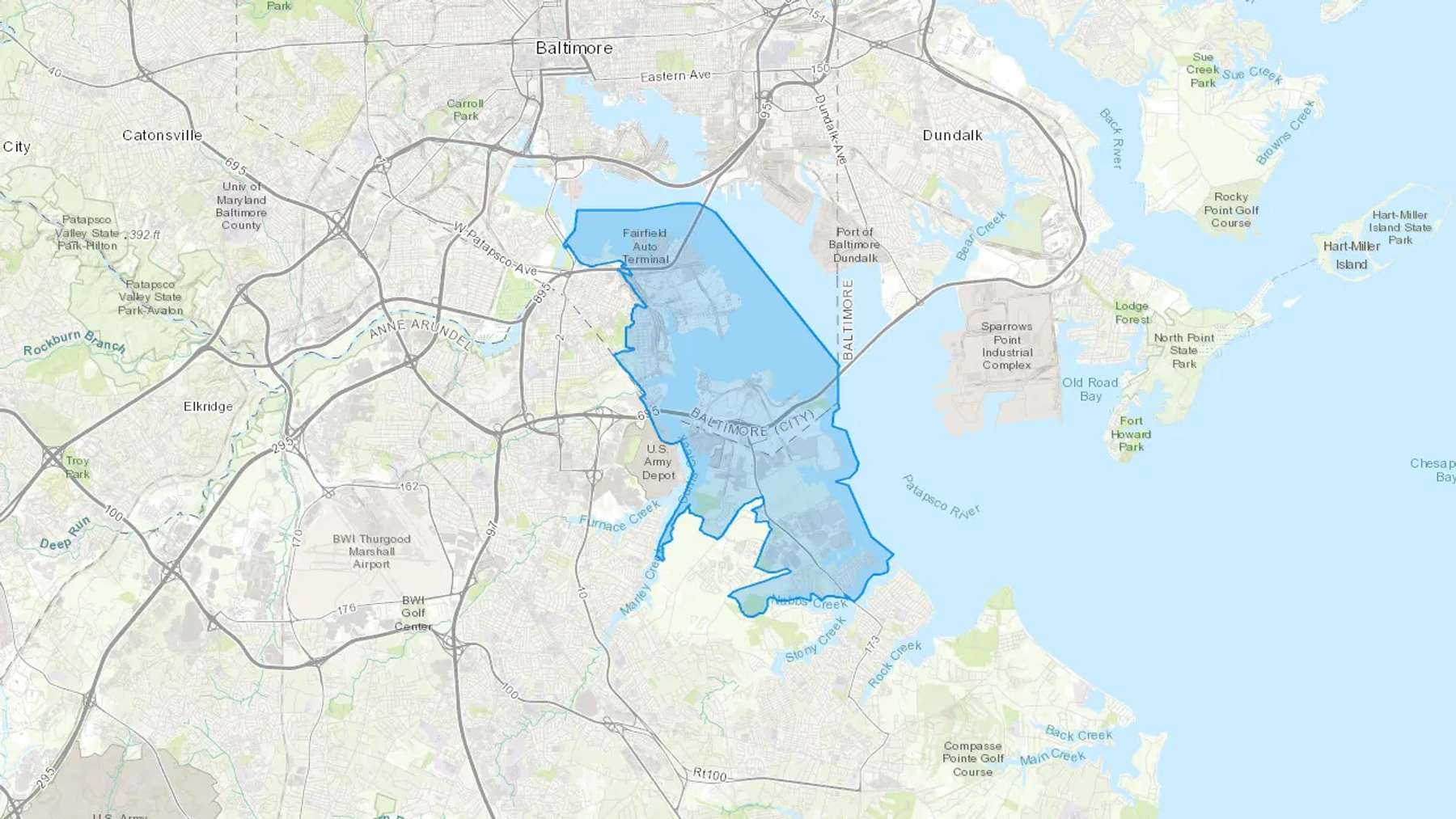 Curtis Bay, MD Cash heating Oil delivery map Map of the COD Fuel Oil delivery service area for Curtis Bay, MD