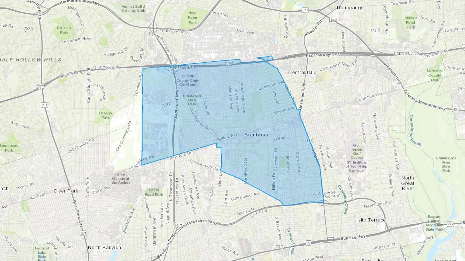 Brentwood, NY Cash heating Oil delivery map Map of the COD Fuel Oil delivery service area for Brentwood, NY