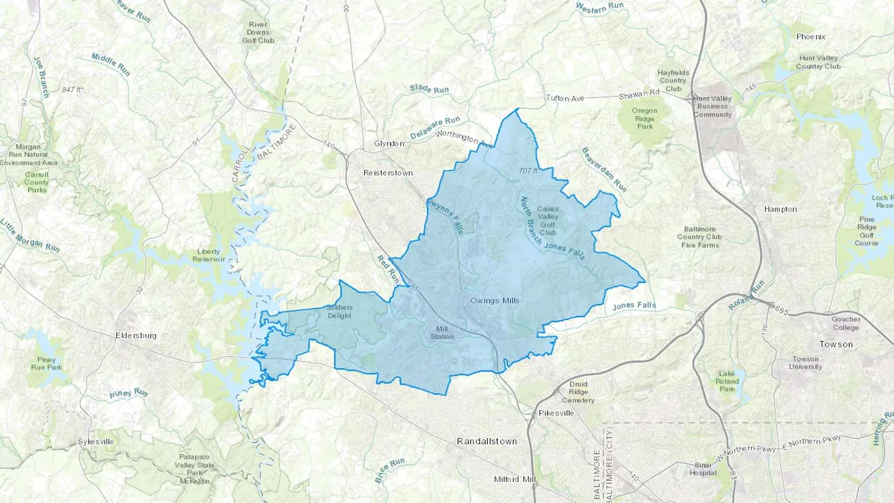 Owings Mills, MD Cash heating Oil delivery map Map of the COD Fuel Oil delivery service area for Owings Mills, MD