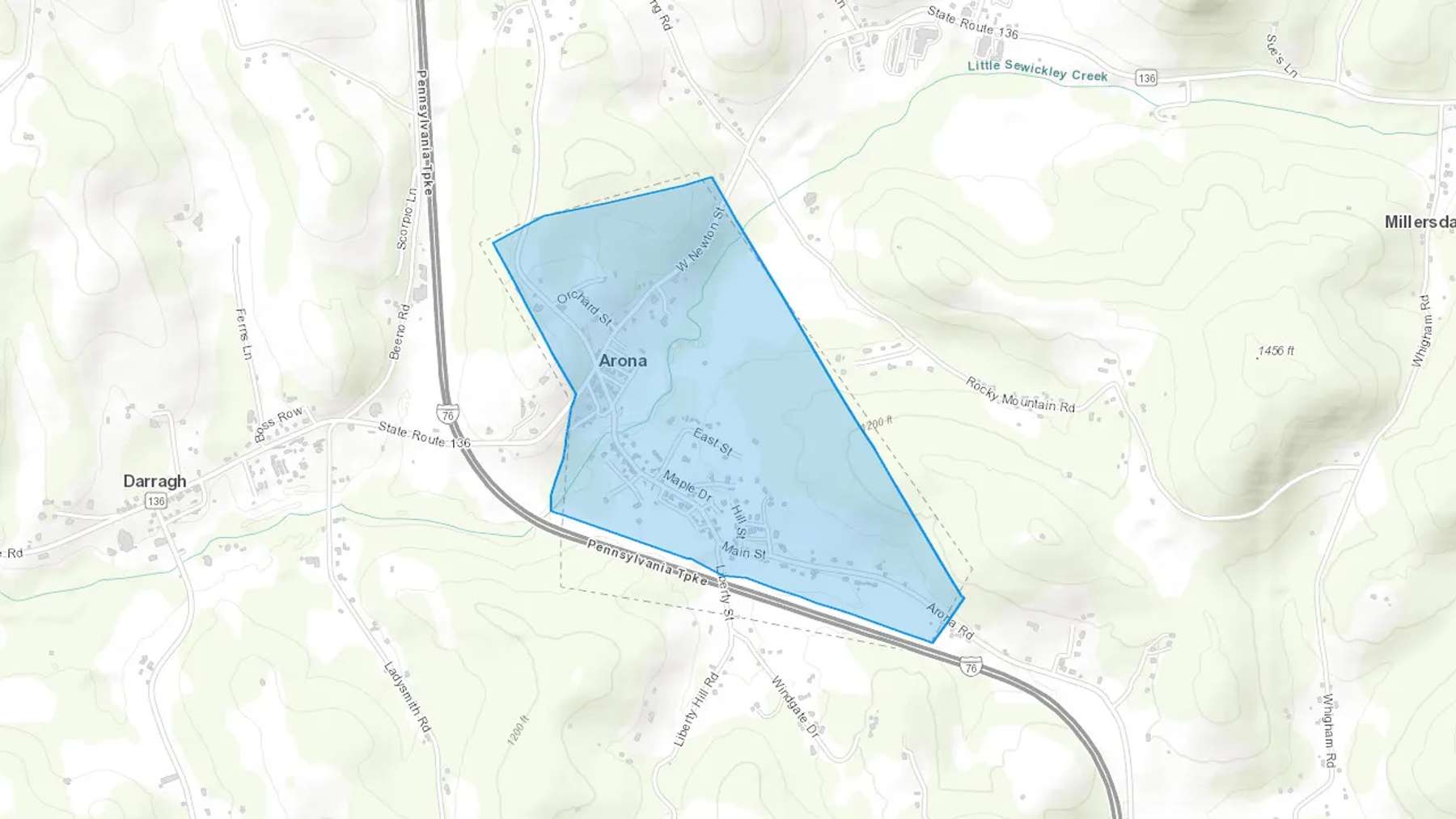 Arona, PA Cash heating Oil delivery map Map of the COD Fuel Oil delivery service area for Arona, PA