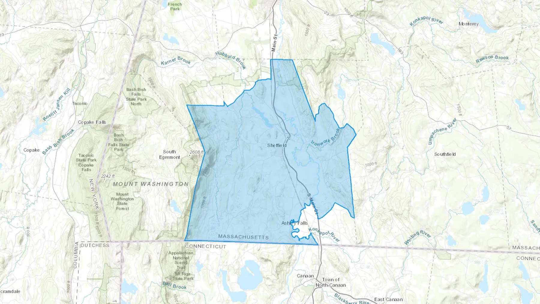 Sheffield, MA Cash heating Oil delivery map Map of the COD Fuel Oil delivery service area for Sheffield, MA