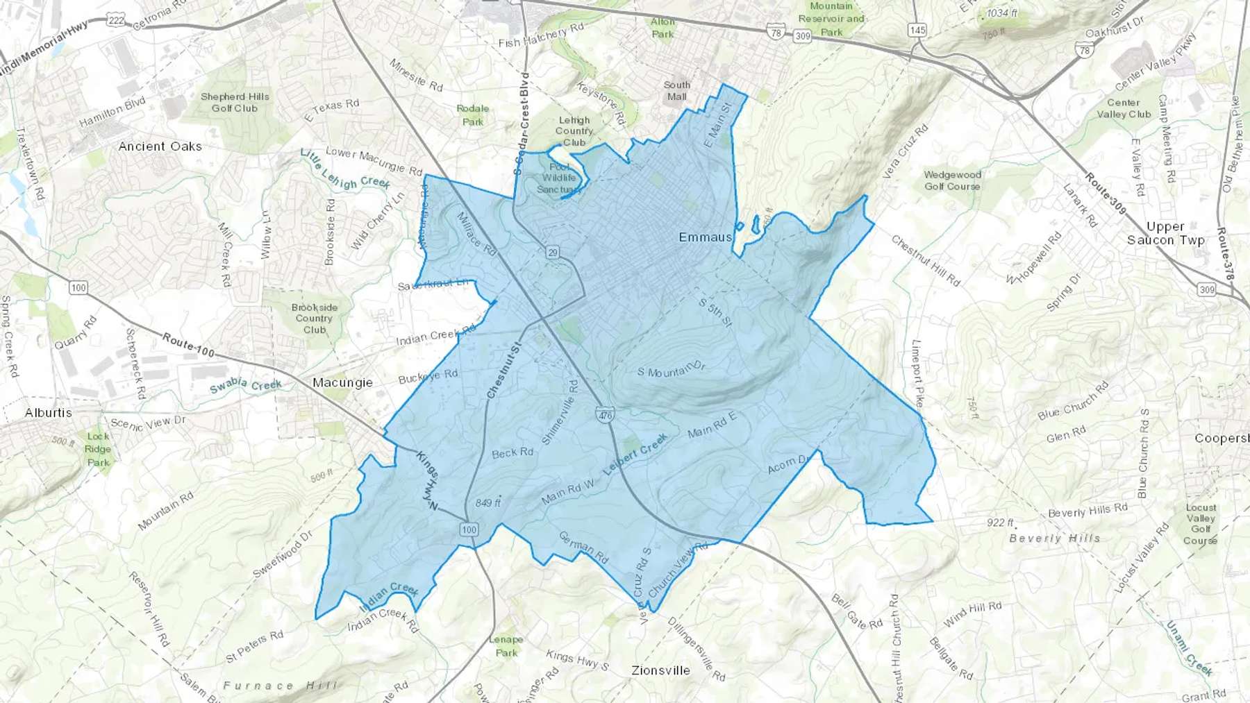 Emmaus, PA Cash heating Oil delivery map Map of the COD Fuel Oil delivery service area for Emmaus, PA