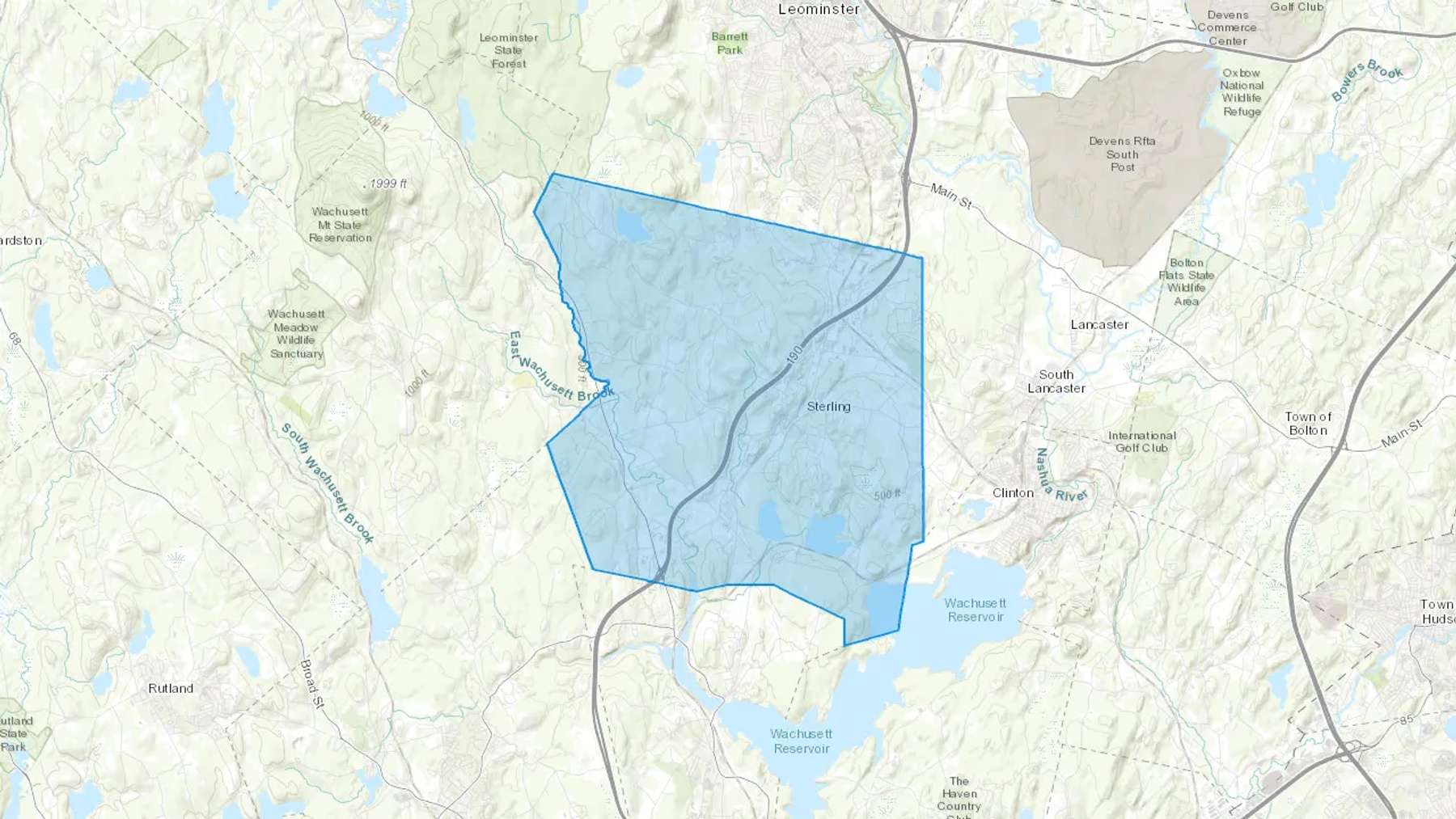 Sterling, MA Cash heating Oil delivery map Map of the COD Fuel Oil delivery service area for Sterling, MA