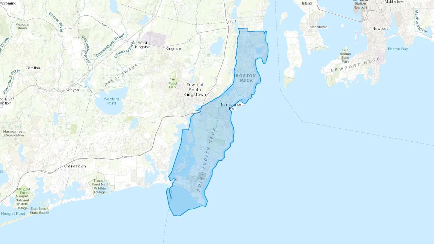 Narragansett, RI Cash heating Oil delivery map Map of the COD Fuel Oil delivery service area for Narragansett, RI