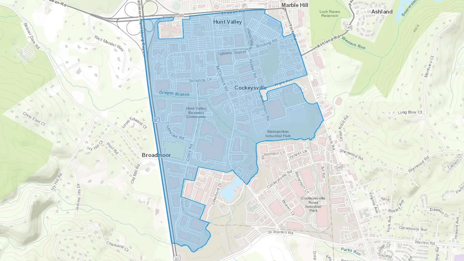 Hunt Valley, MD Cash heating Oil delivery map Map of the COD Fuel Oil delivery service area for Hunt Valley, MD