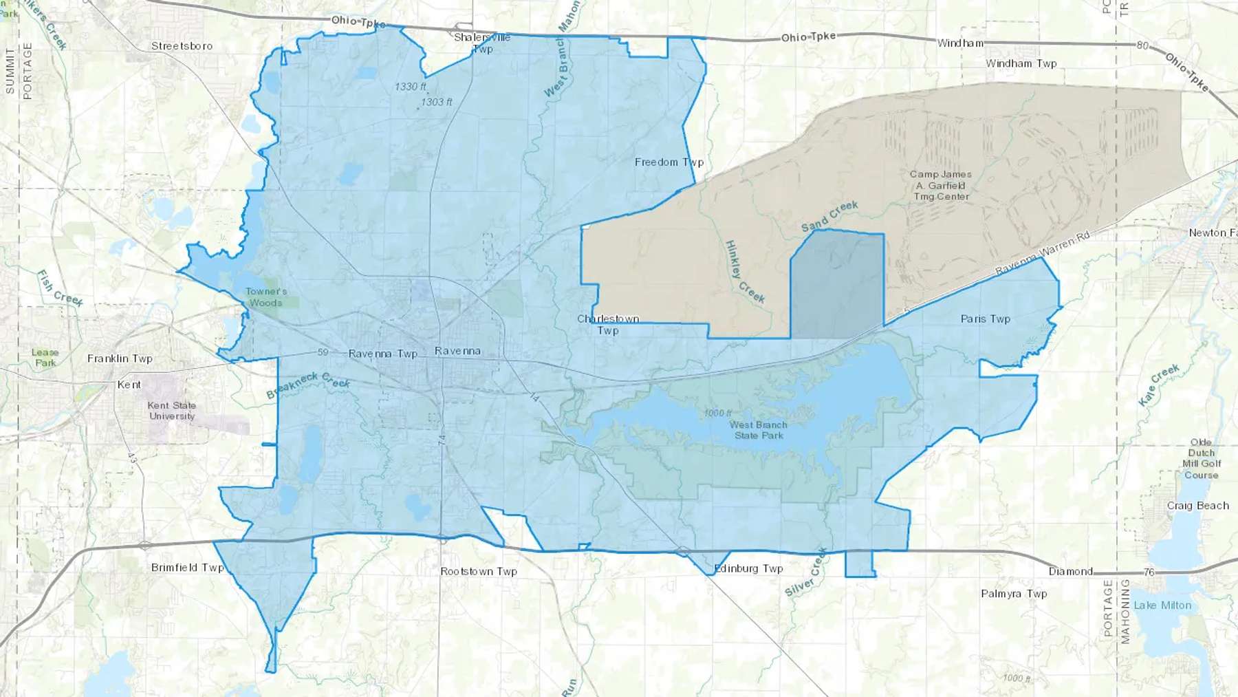 Ravenna, OH Cash heating Oil delivery map Map of the COD Fuel Oil delivery service area for Ravenna, OH