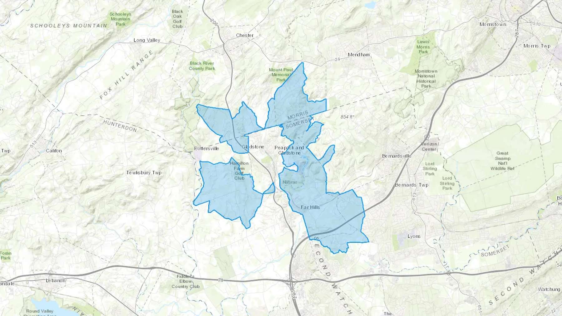 Gladstone, NJ Cash heating Oil delivery map Map of the COD Fuel Oil delivery service area for Gladstone, NJ