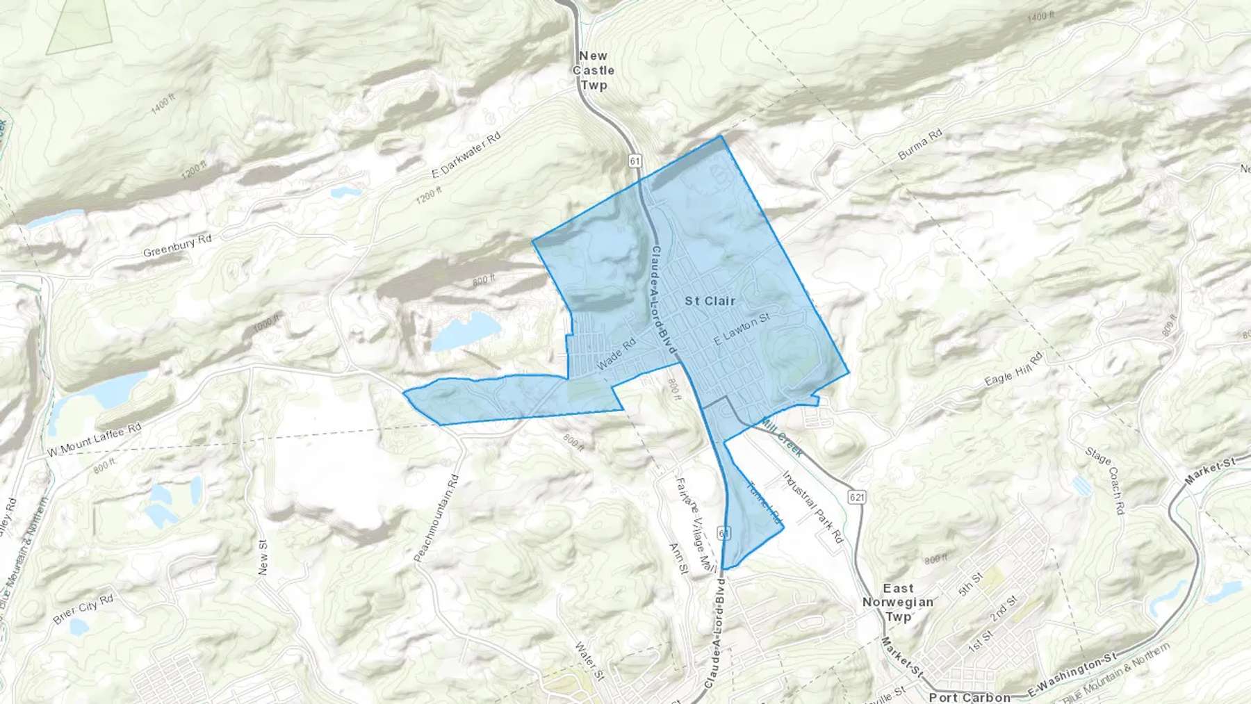 Saint Clair, PA Cash heating Oil delivery map Map of the COD Fuel Oil delivery service area for Saint Clair, PA