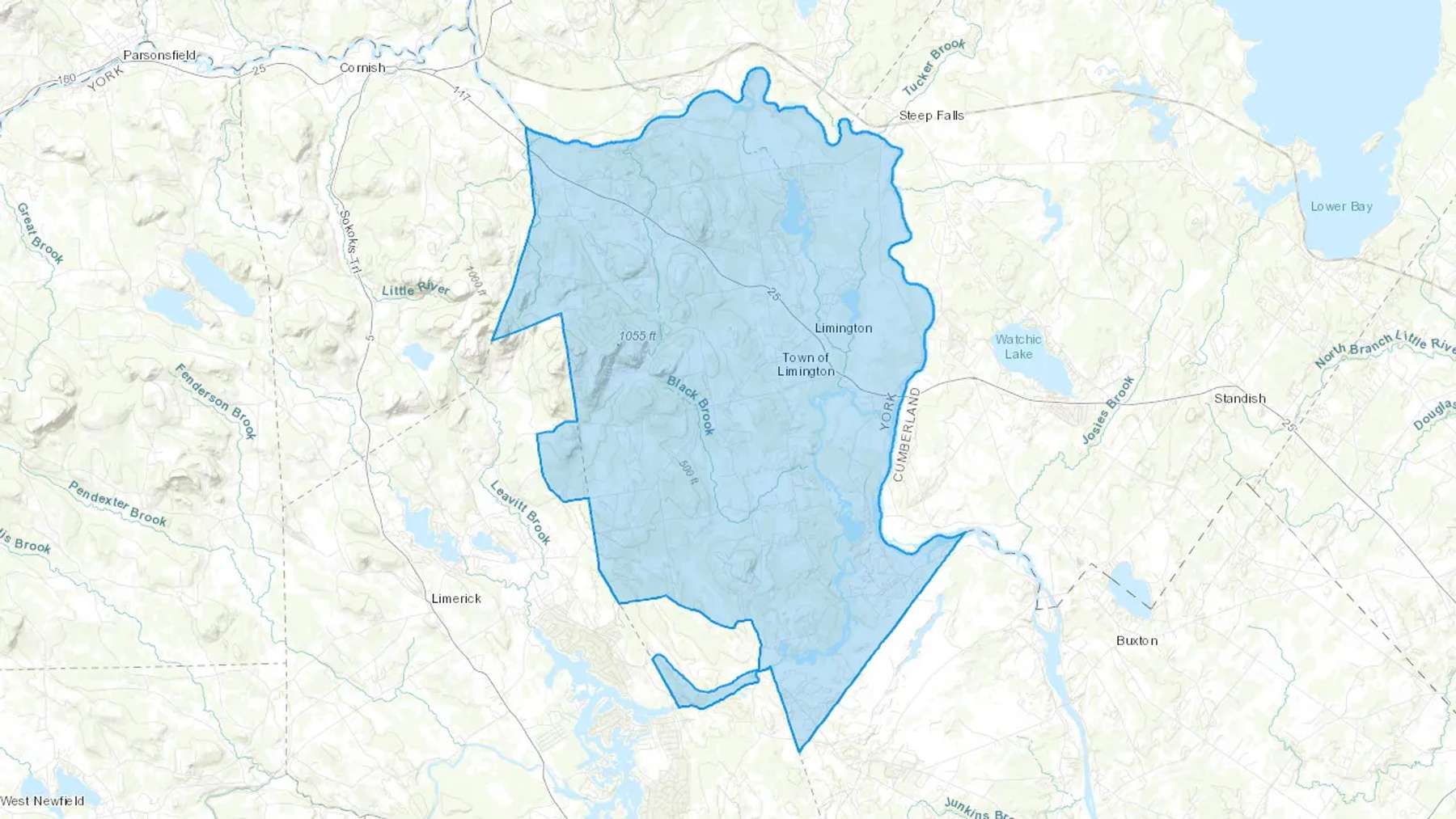 Limington, ME Cash heating Oil delivery map Map of the COD Fuel Oil delivery service area for Limington, ME