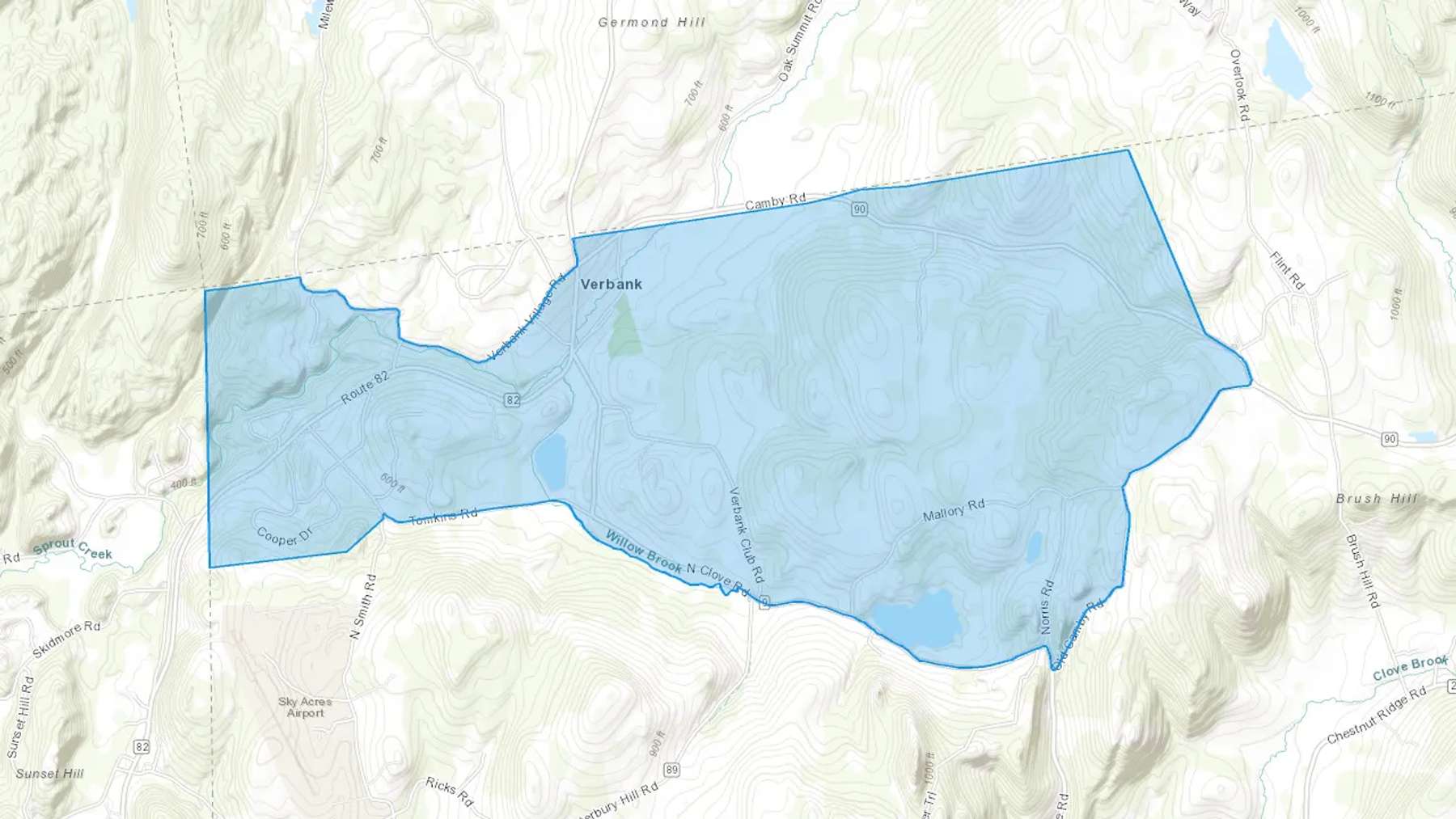 Verbank, NY Cash heating Oil delivery map Map of the COD Fuel Oil delivery service area for Verbank, NY