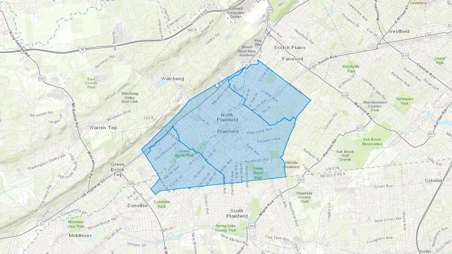 Plainfield, NJ Cash heating Oil delivery map Map of the COD Fuel Oil delivery service area for Plainfield, NJ