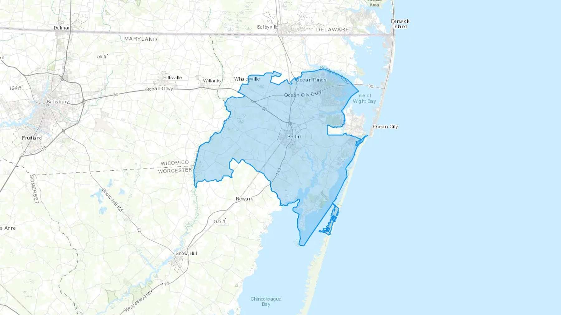 Berlin, MD Cash heating Oil delivery map Map of the COD Fuel Oil delivery service area for Berlin, MD