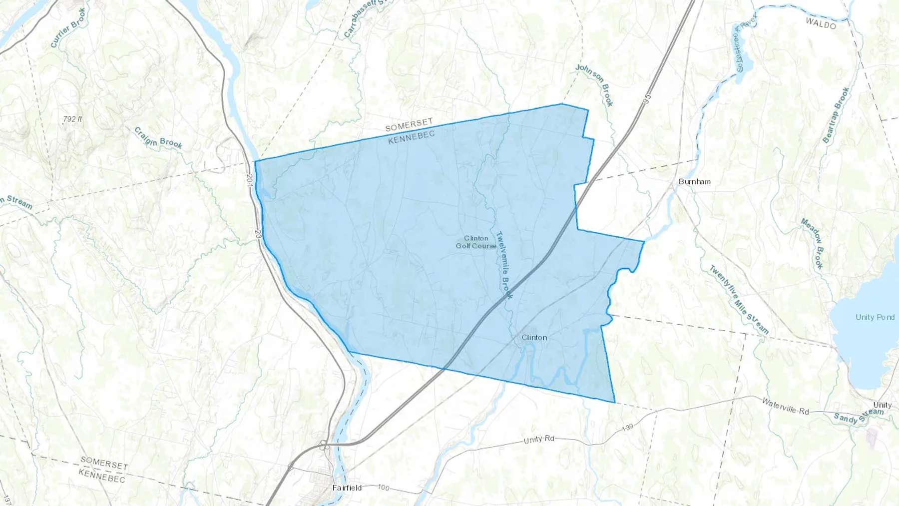 Clinton, ME Cash heating Oil delivery map Map of the COD Fuel Oil delivery service area for Clinton, ME