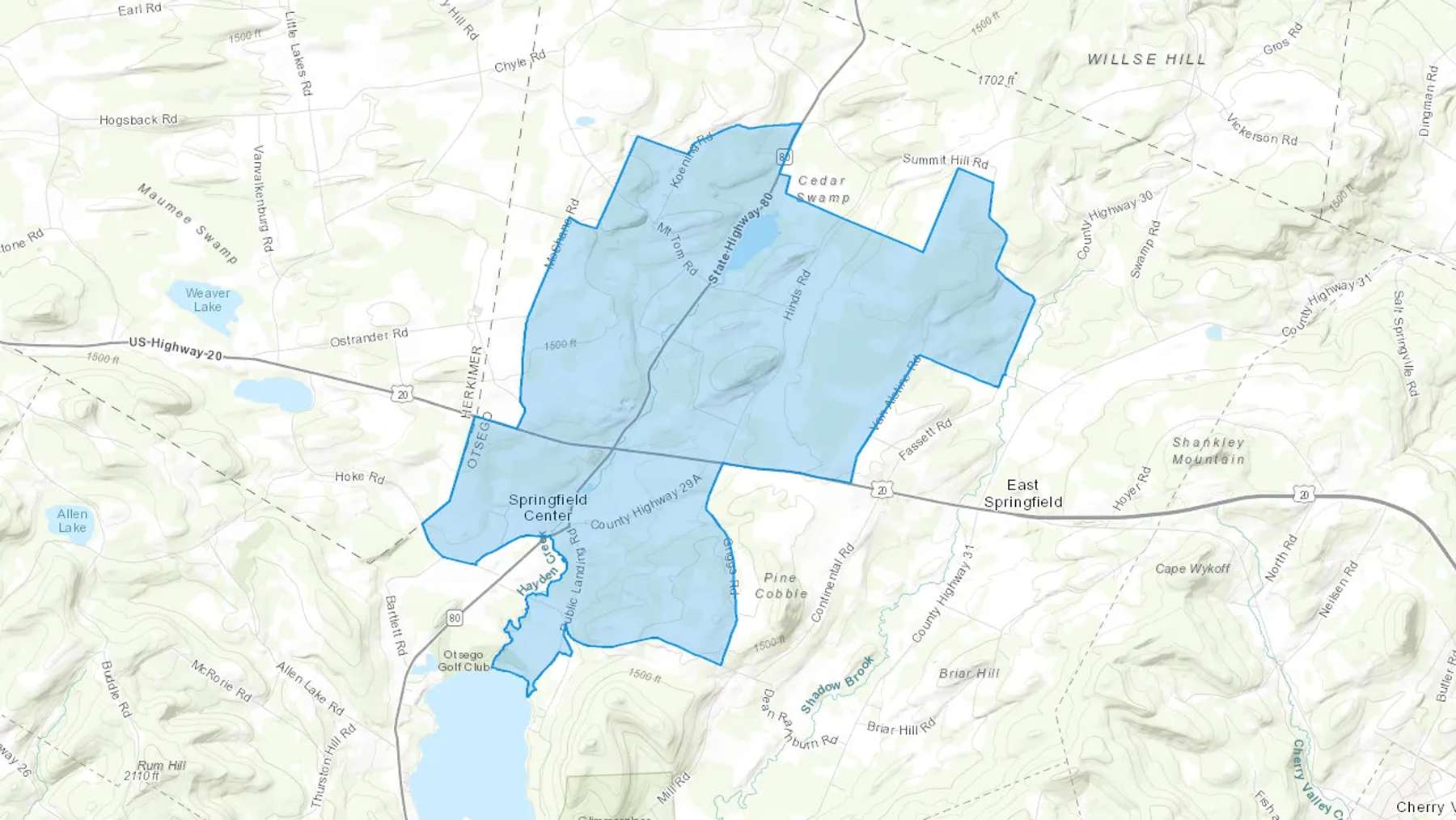 Springfield Center, NY Cash heating Oil delivery map Map of the COD Fuel Oil delivery service area for Springfield Center, NY