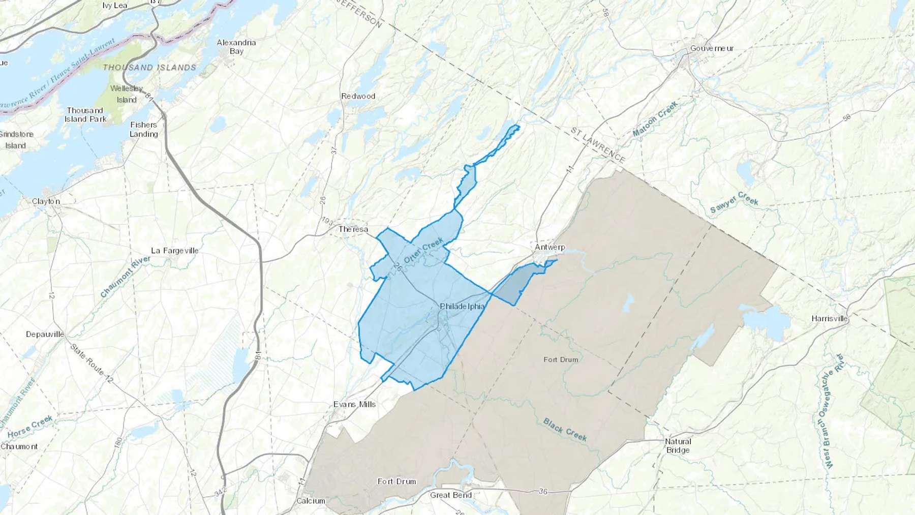 Philadelphia, NY Cash heating Oil delivery map Map of the COD Fuel Oil delivery service area for Philadelphia, NY