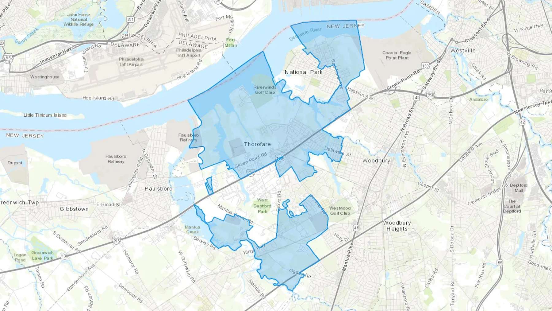 Thorofare, NJ Cash heating Oil delivery map Map of the COD Fuel Oil delivery service area for Thorofare, NJ
