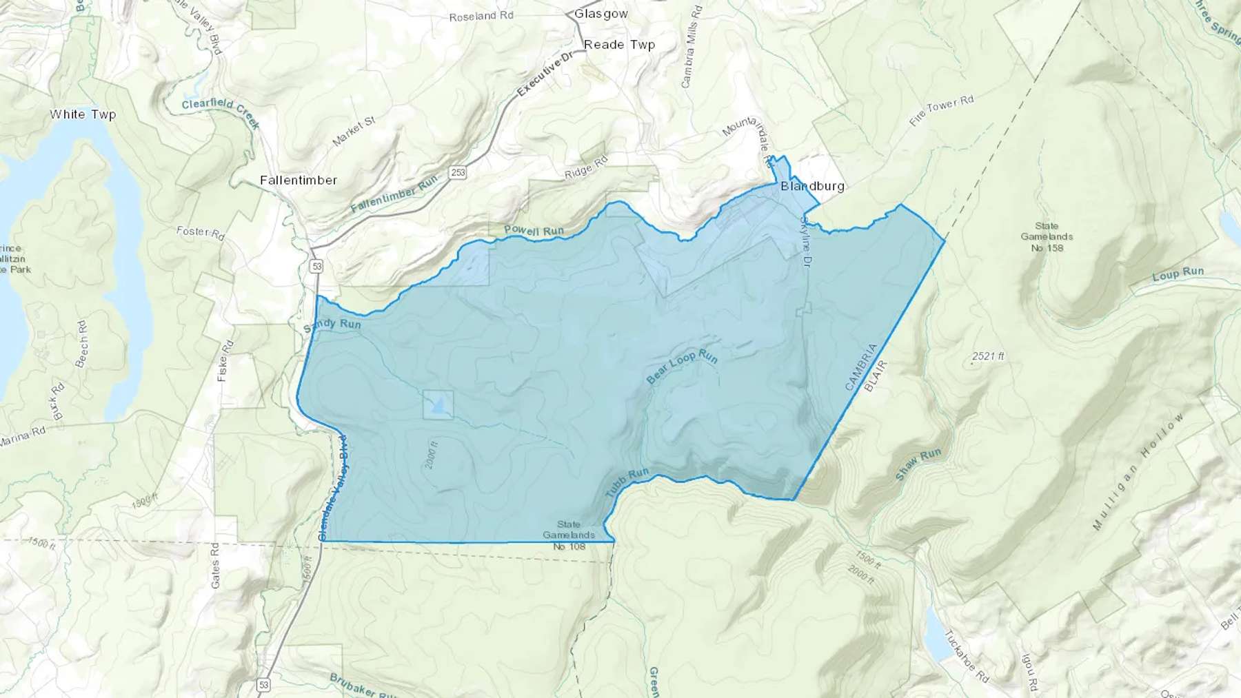 Blandburg, PA Cash heating Oil delivery map Map of the COD Fuel Oil delivery service area for Blandburg, PA