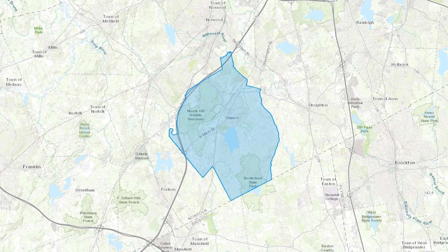Sharon, MA Cash heating Oil delivery map Map of the COD Fuel Oil delivery service area for Sharon, MA