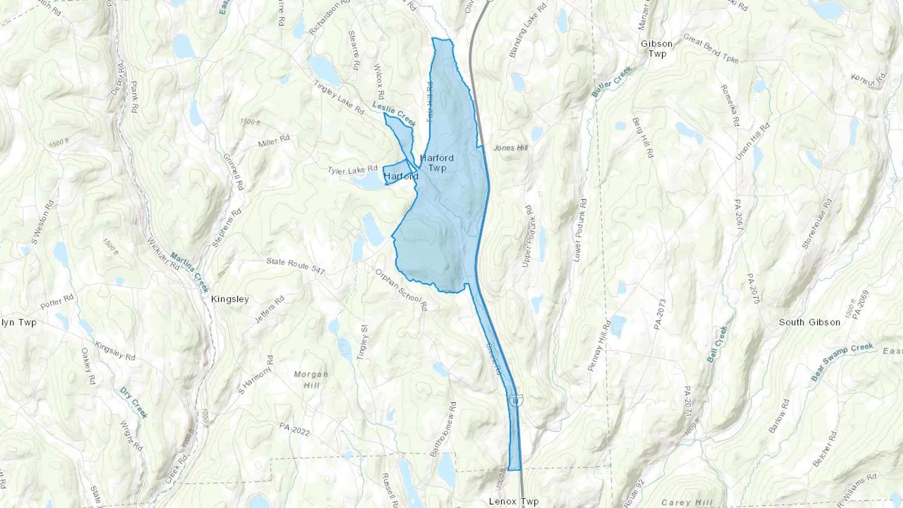 Harford, PA Cash heating Oil delivery map Map of the COD Fuel Oil delivery service area for Harford, PA