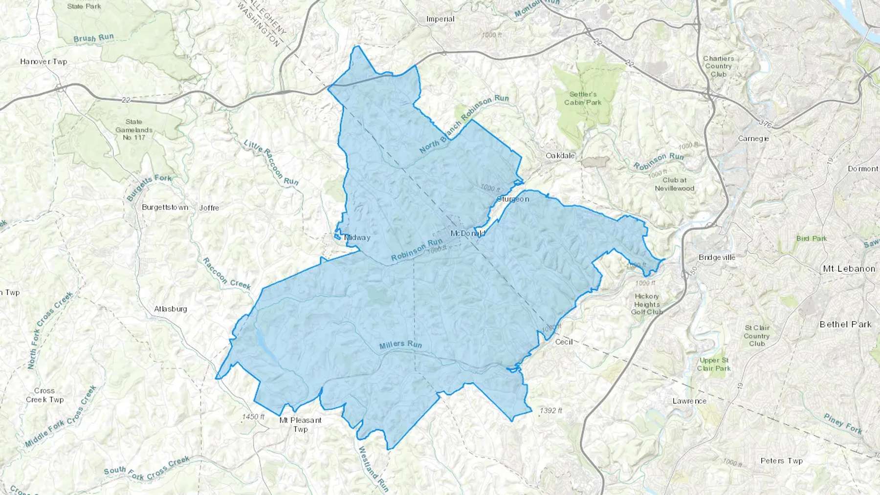 Mcdonald, PA Cash heating Oil delivery map Map of the COD Fuel Oil delivery service area for Mcdonald, PA