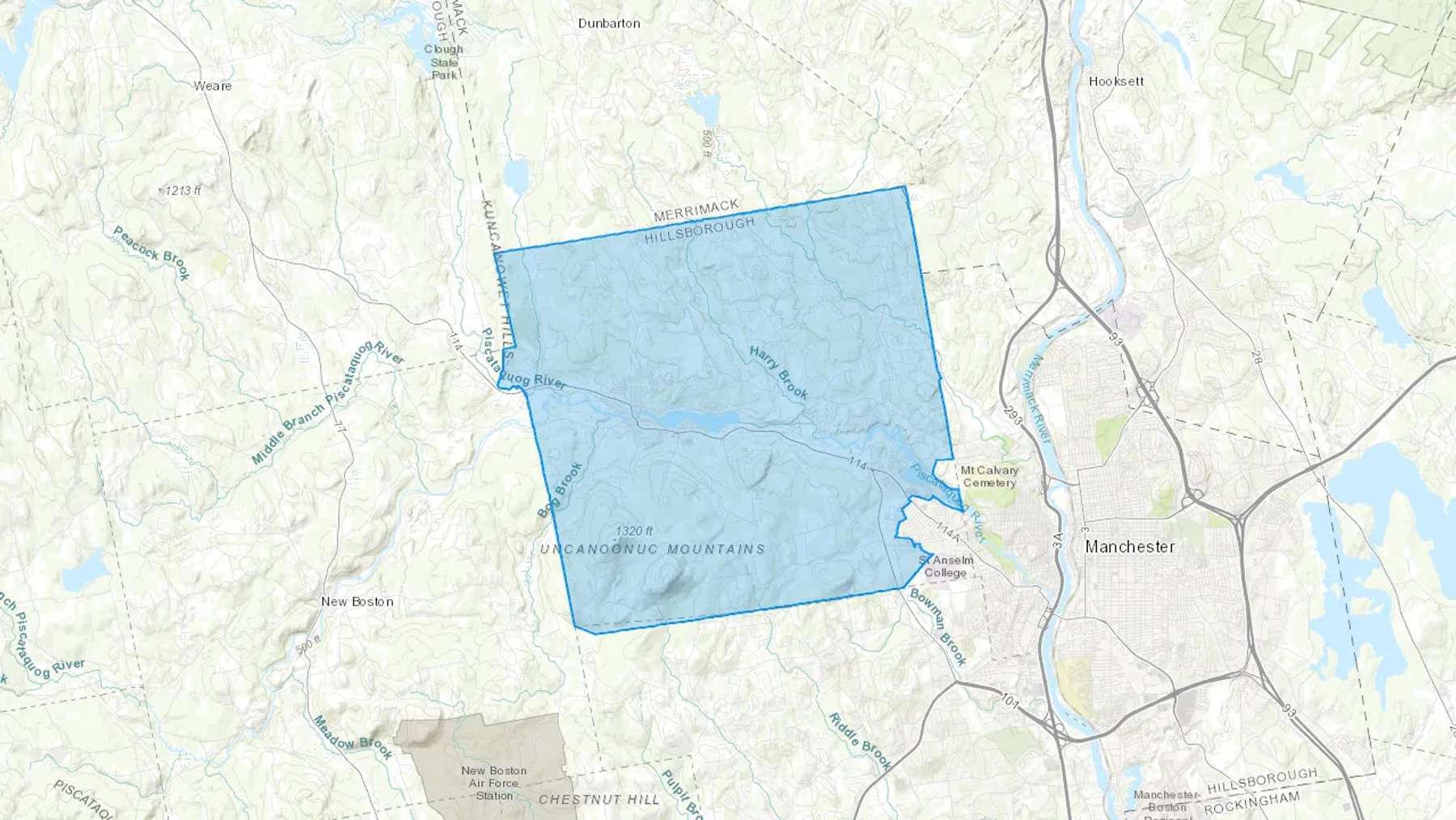 Goffstown, NH Cash heating Oil delivery map Map of the COD Fuel Oil delivery service area for Goffstown, NH