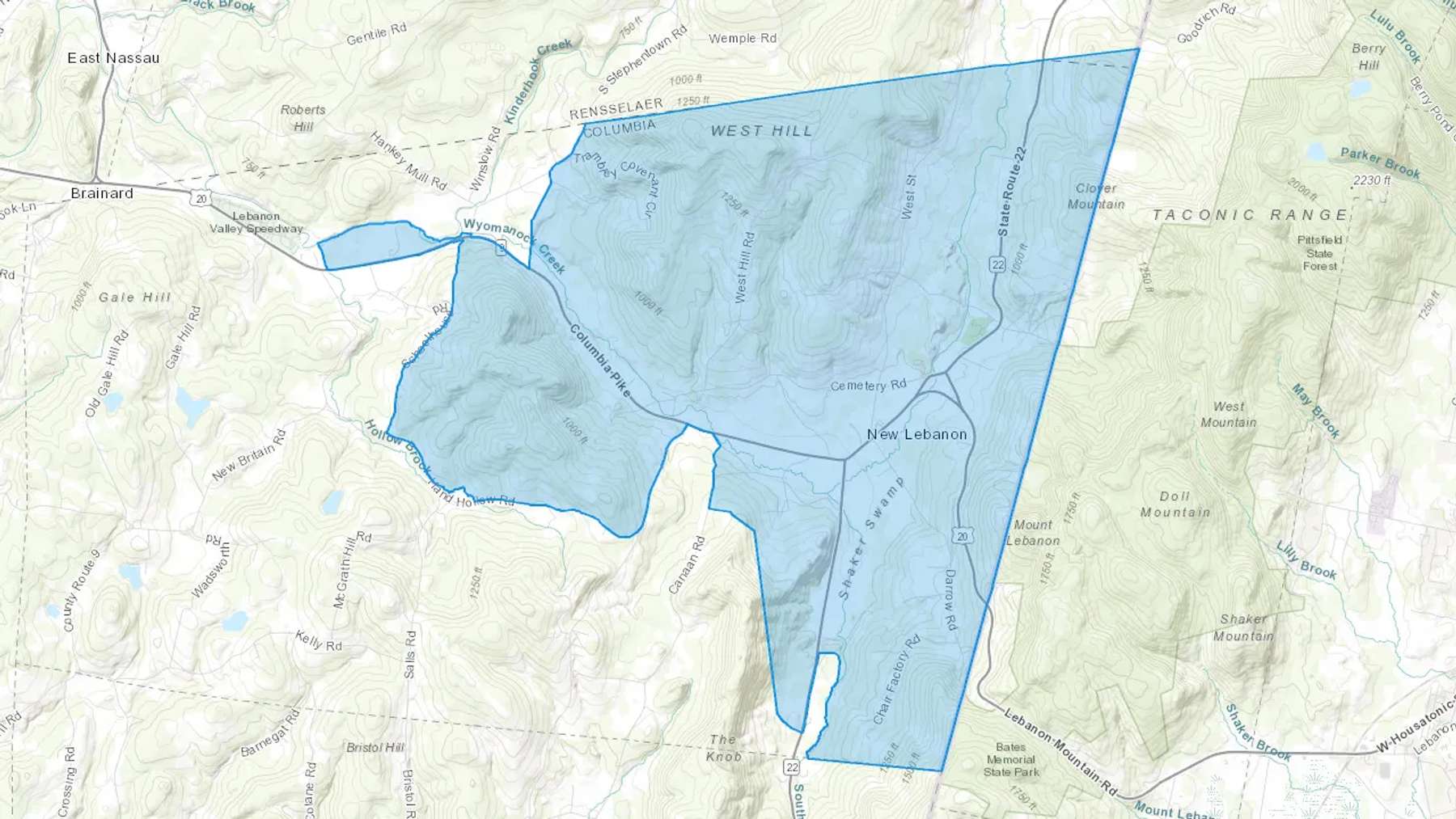 New Lebanon, NY Cash heating Oil delivery map Map of the COD Fuel Oil delivery service area for New Lebanon, NY