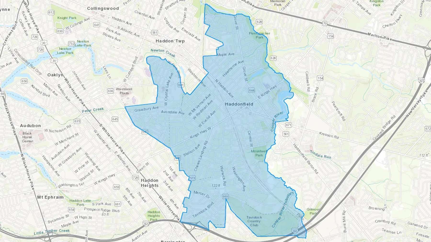 Haddonfield, NJ Cash heating Oil delivery map Map of the COD Fuel Oil delivery service area for Haddonfield, NJ