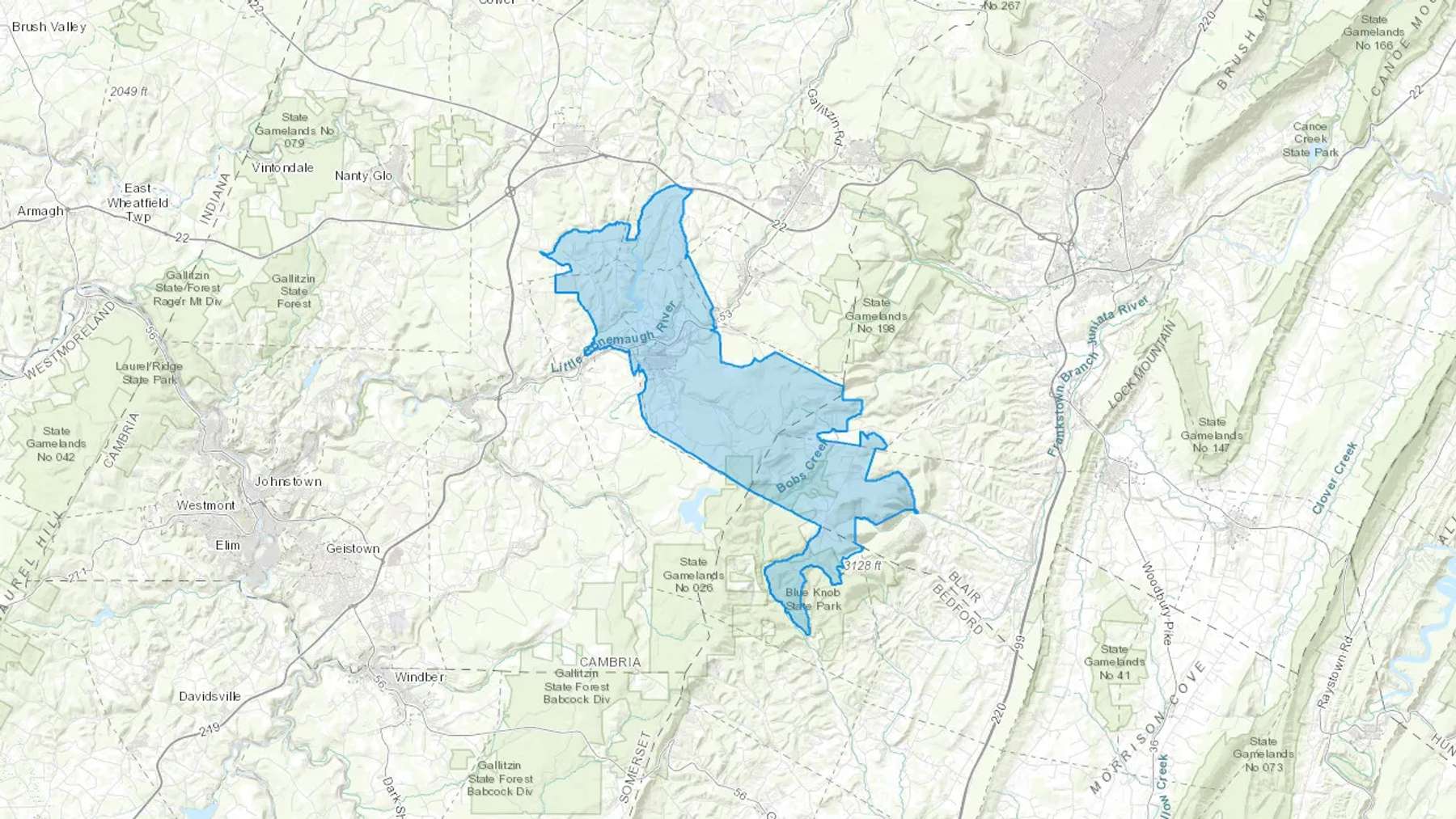 Portage, PA Cash heating Oil delivery map Map of the COD Fuel Oil delivery service area for Portage, PA