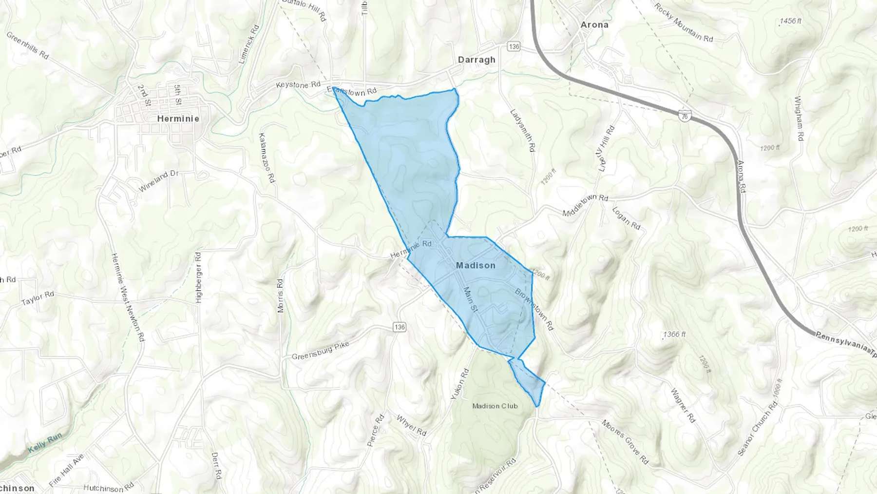 Madison, PA Cash heating Oil delivery map Map of the COD Fuel Oil delivery service area for Madison, PA