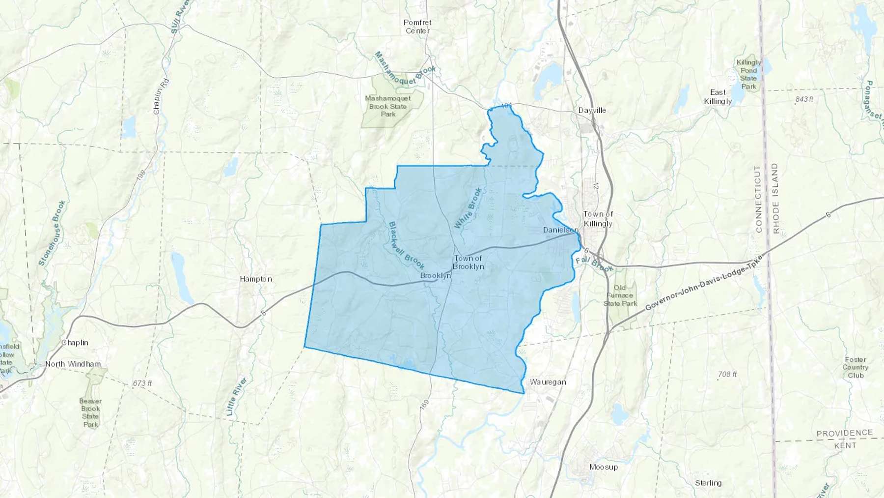 Brooklyn, CT Cash heating Oil delivery map Map of the COD Fuel Oil delivery service area for Brooklyn, CT