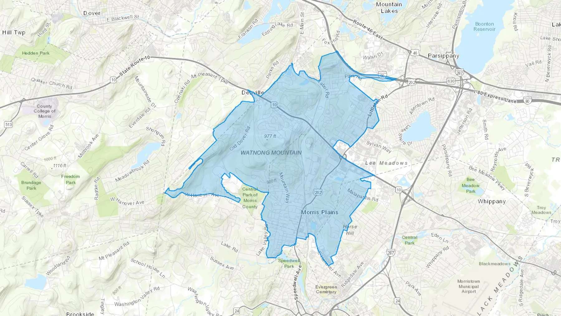 Morris Plains, NJ Cash heating Oil delivery map Map of the COD Fuel Oil delivery service area for Morris Plains, NJ