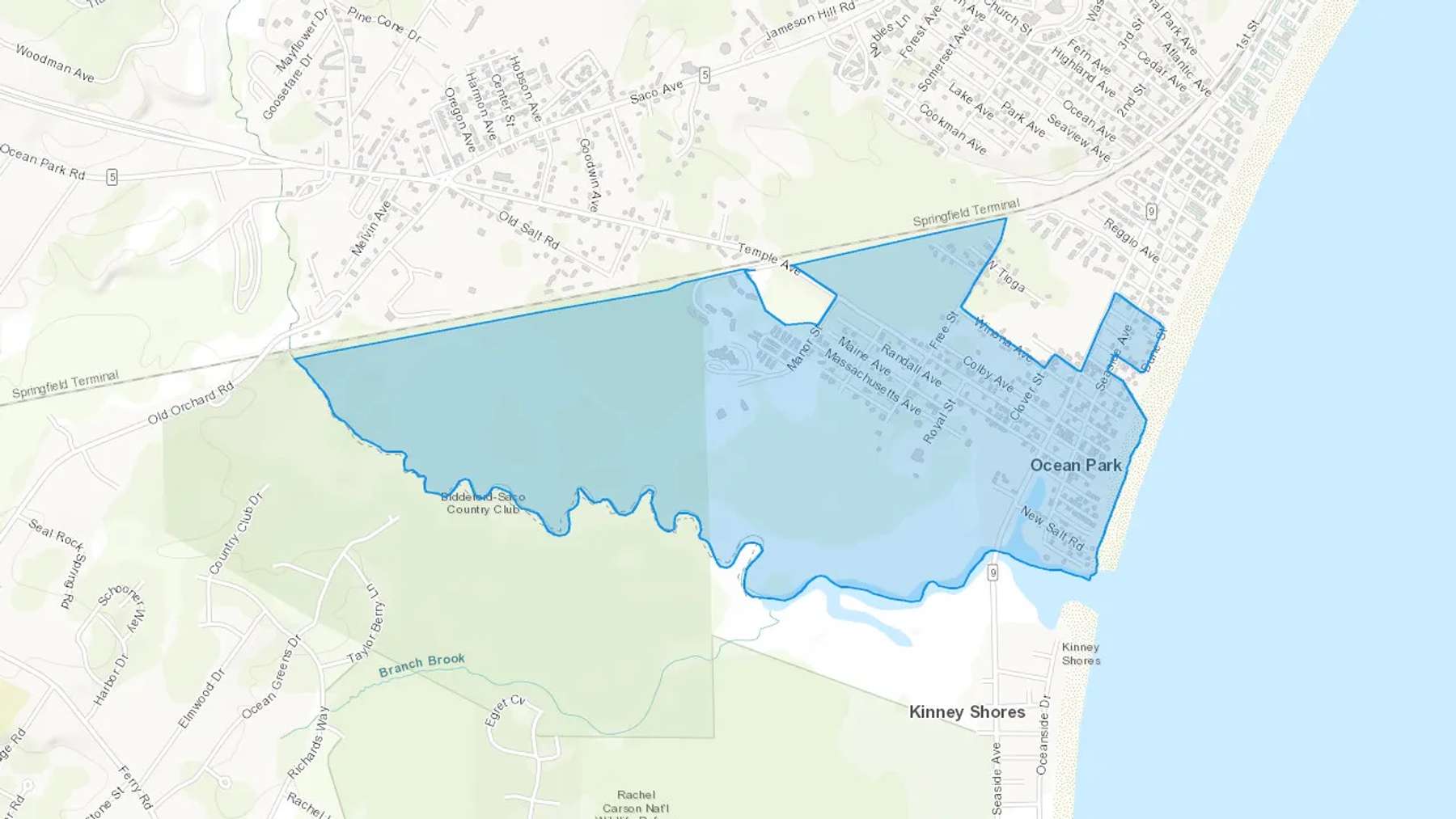 Ocean Park, ME Cash heating Oil delivery map Map of the COD Fuel Oil delivery service area for Ocean Park, ME